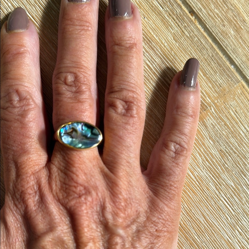 Blue and Gold Oval Abalone Stone Ring - Picture 6 of 6